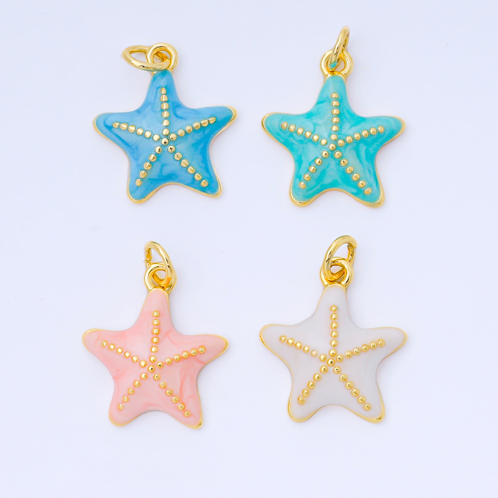 24K Gold Filled 17mm Handpainted Teal, White, Blue Enamel Under the Sea Starfish Animals Charm | AF1542 AF1543