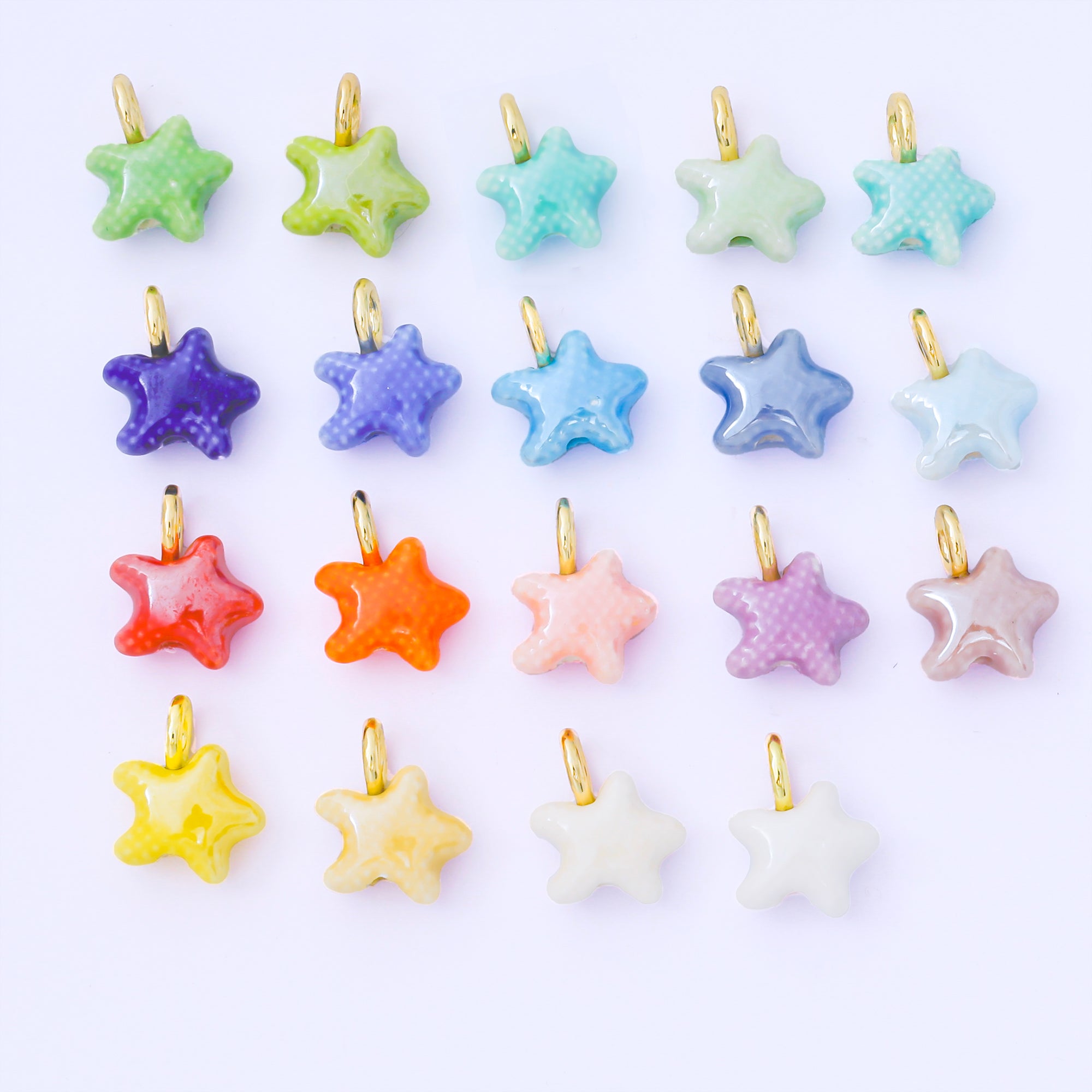 24K Gold Filled 15mm Handmade Ceramic Celestial Star Drop Charm | AF1532 - AF1539
