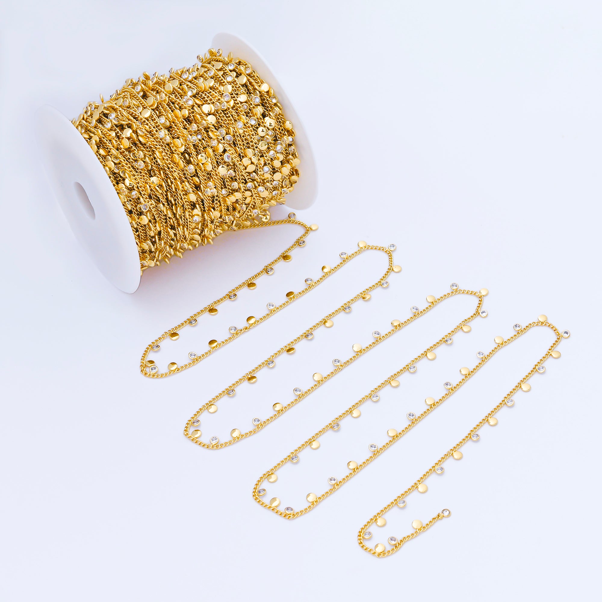 24K Gold Filled 1.9mm Round Clear CZ Cable Satellite Unfinished Chain by Yard | ROLL-1682