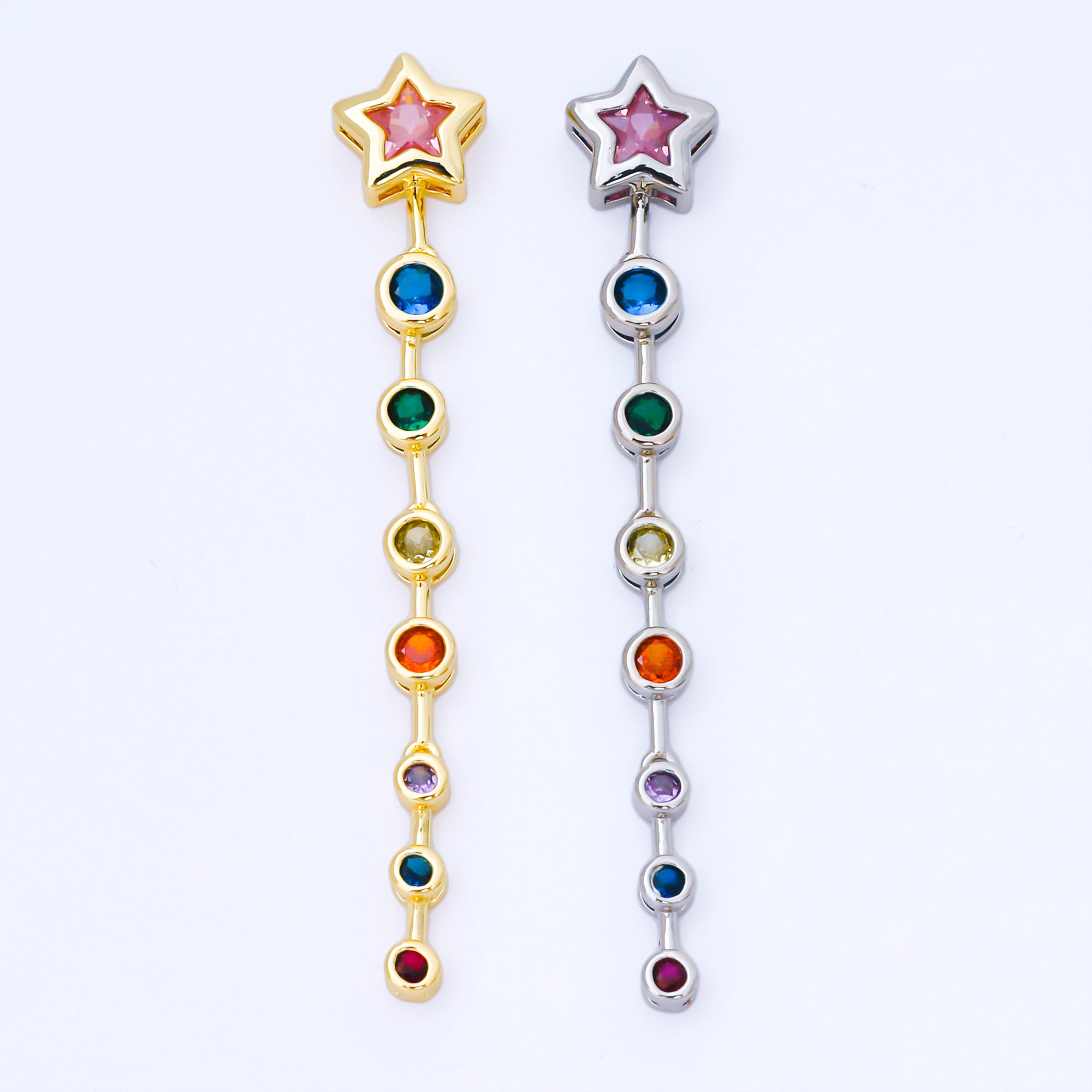 14K Gold Filled Star Round Multicolor CZ Drop Bead in Gold & Silver | B482