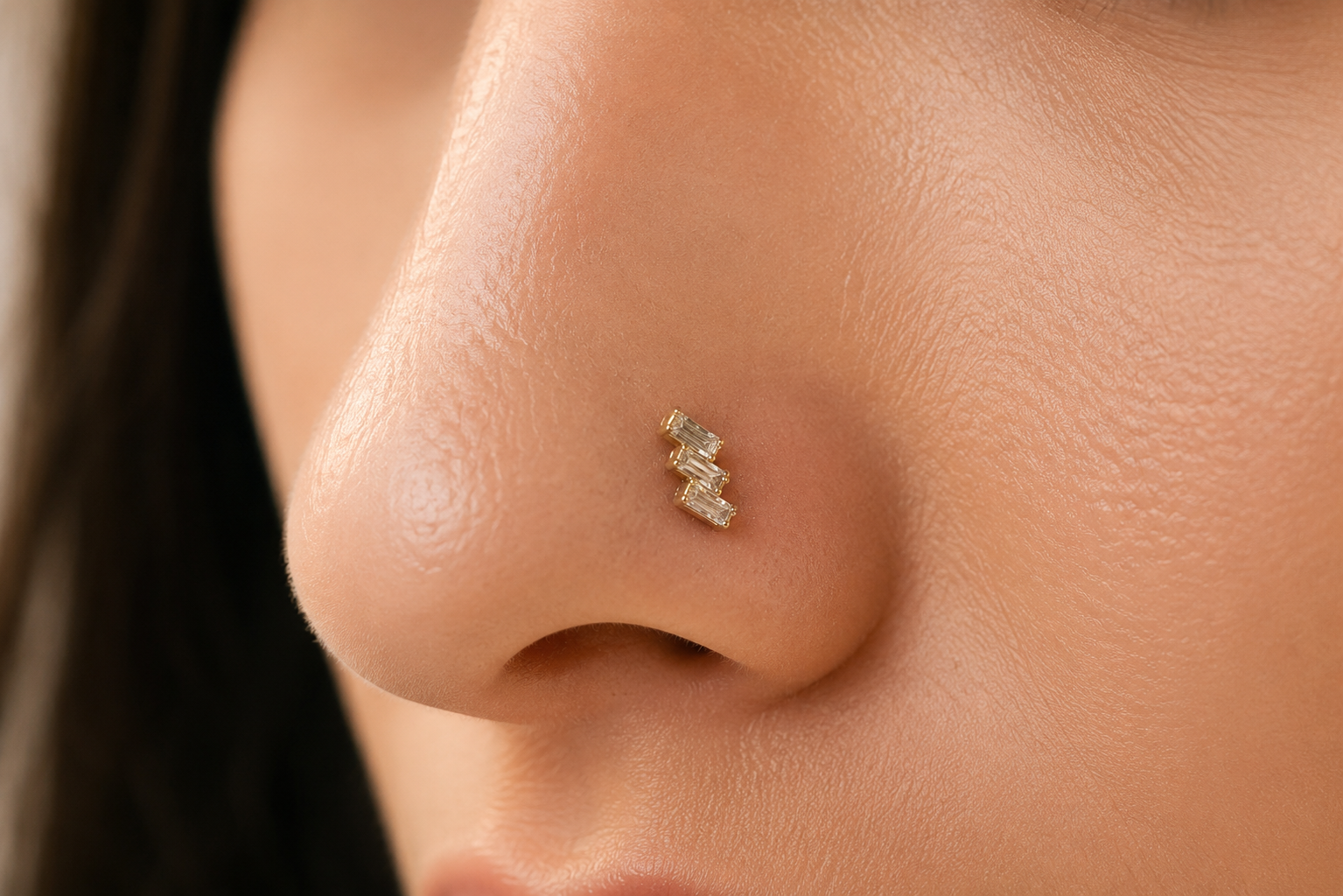24K Gold Filled 4mm Triple Baguette CZ Cartilage Piercing Flat Back Stud in Gold & Silver | Findings-00271 Findings-00272