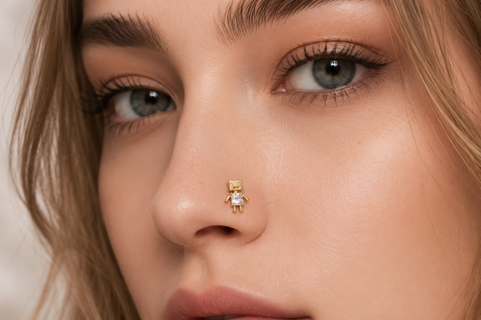 24K Gold Filled Clear CZ Robot Cartilage Piercing Flat Back Stud in Gold & Silver | Findings-00275 Findings-00276