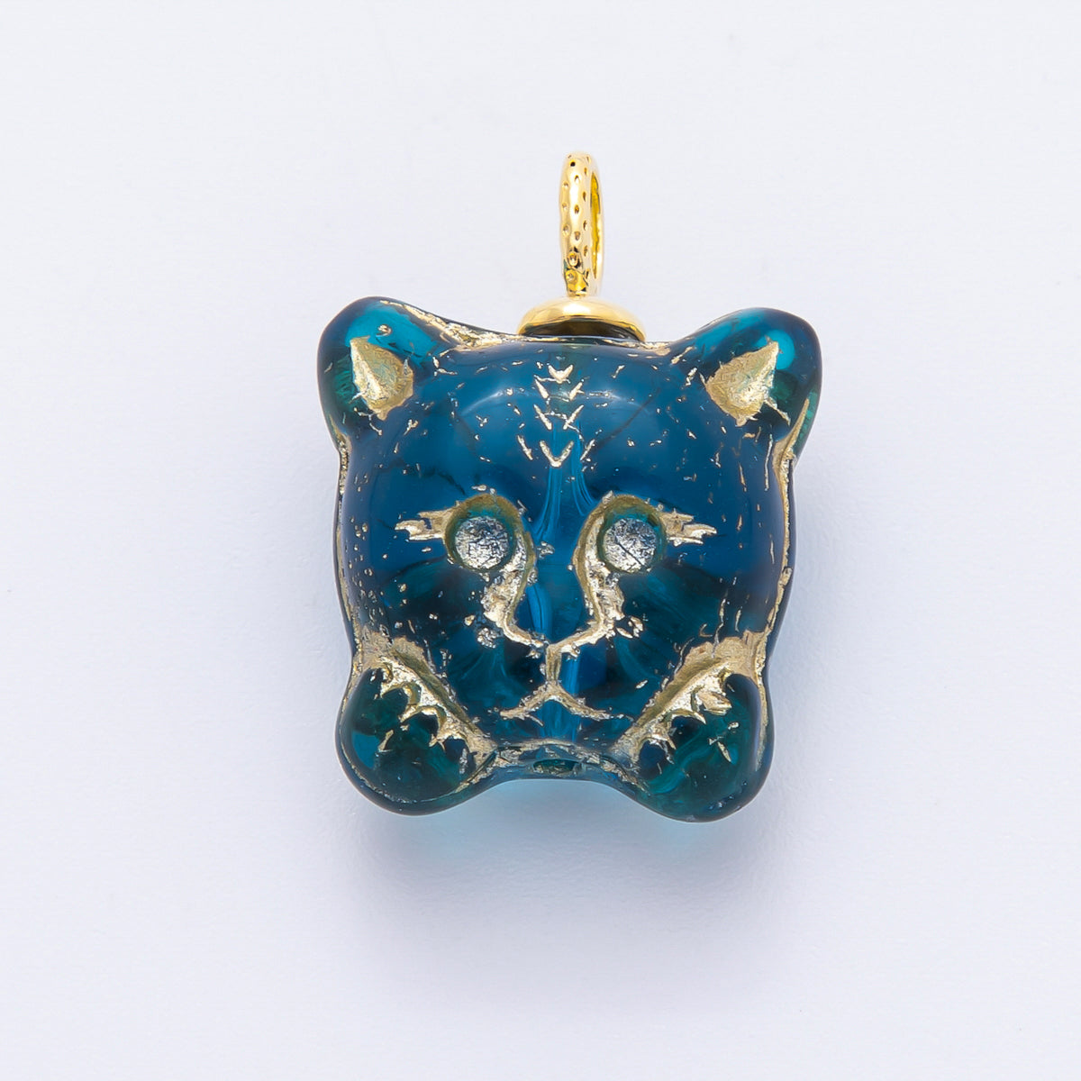 18K Gold Filled Blue, Light Green, Black, Dark Green Gold Lined Cat Acrylic Drop Charm | N214 N225