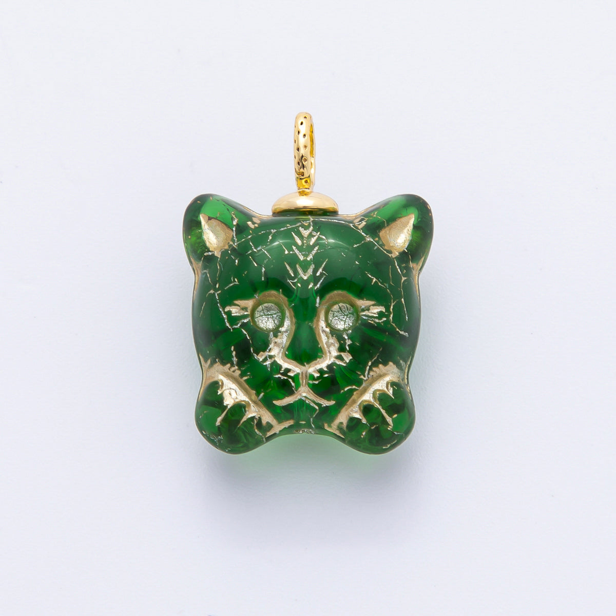 18K Gold Filled Blue, Light Green, Black, Dark Green Gold Lined Cat Acrylic Drop Charm | N214 N225