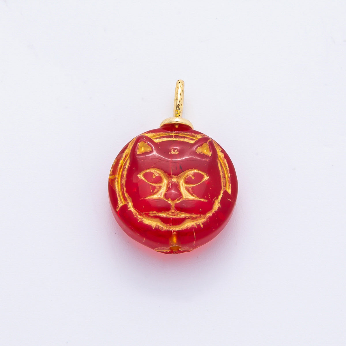 18K Gold Filled 22mm Colorful Czech Beads Adorable Cat Pet Animals Charm | N238