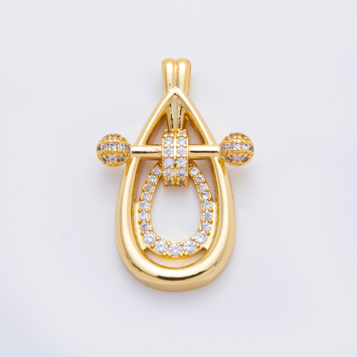 18K Gold Filled 36mm Micro Paved CZ Teardrop Gravity Lock Charm | N304