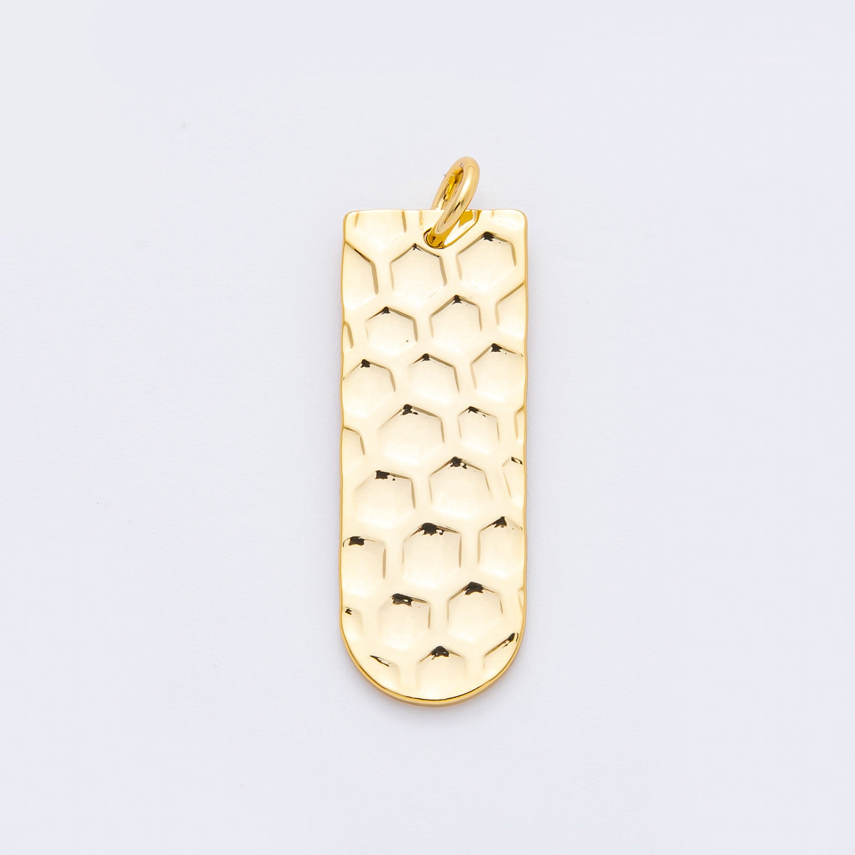 18K Gold Filled 30mm Honeycomb Textured Long Oval Charm | N320