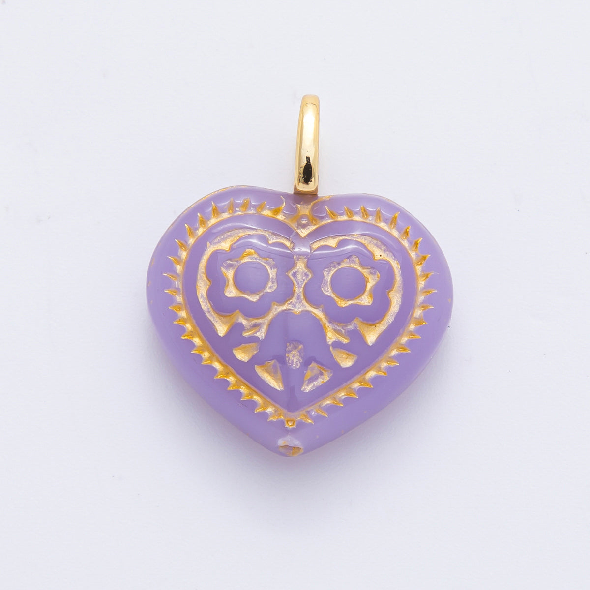 18K Gold Filled Gold-Lined Red, Blue, Green, Pink, Purple Geometric Heart Drop Charm | N462 N490 N505 N533