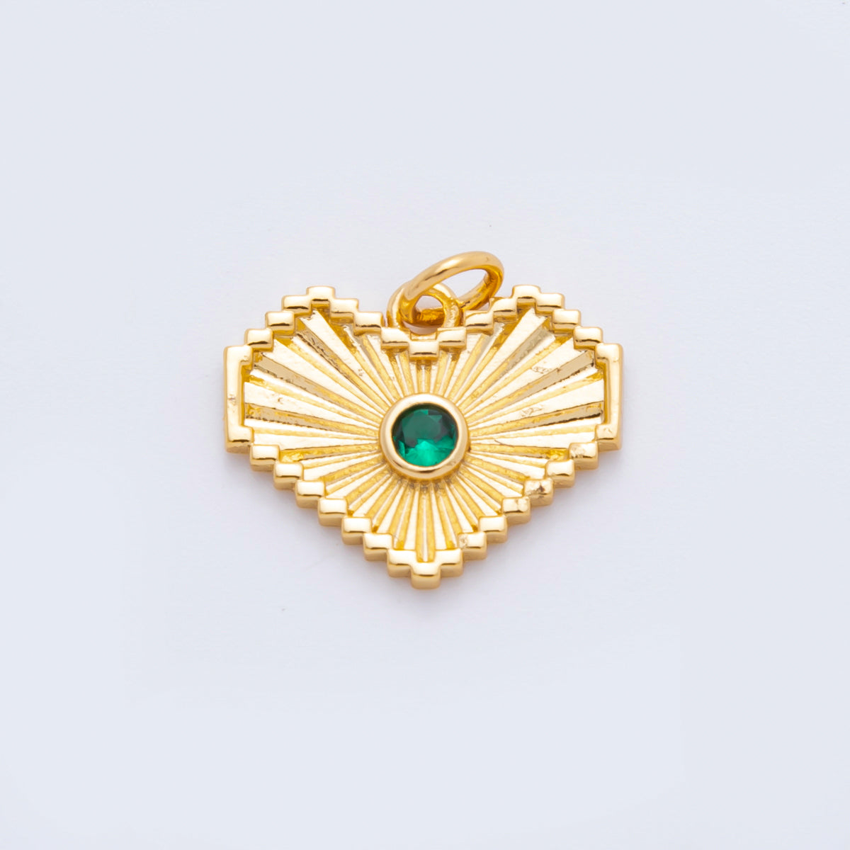 18K Gold Filled 17.5mm Green Round CZ Pixelated Love Charm | N607