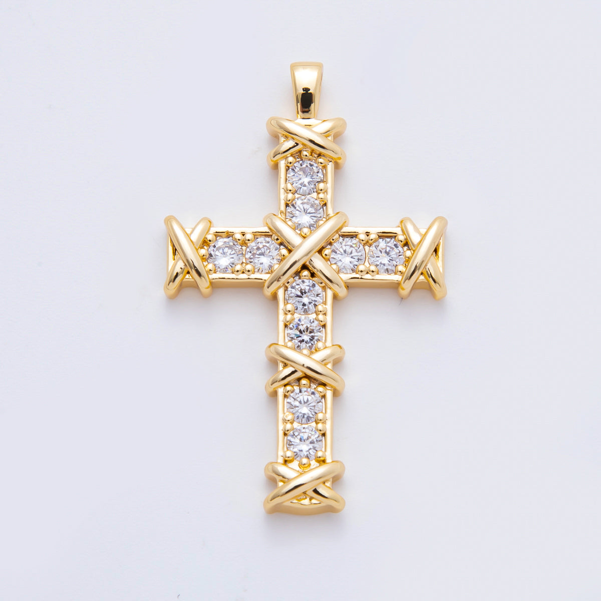 18K Gold Filled 29mm Micro Paved CZ Religious Christian Cross Charm | N655