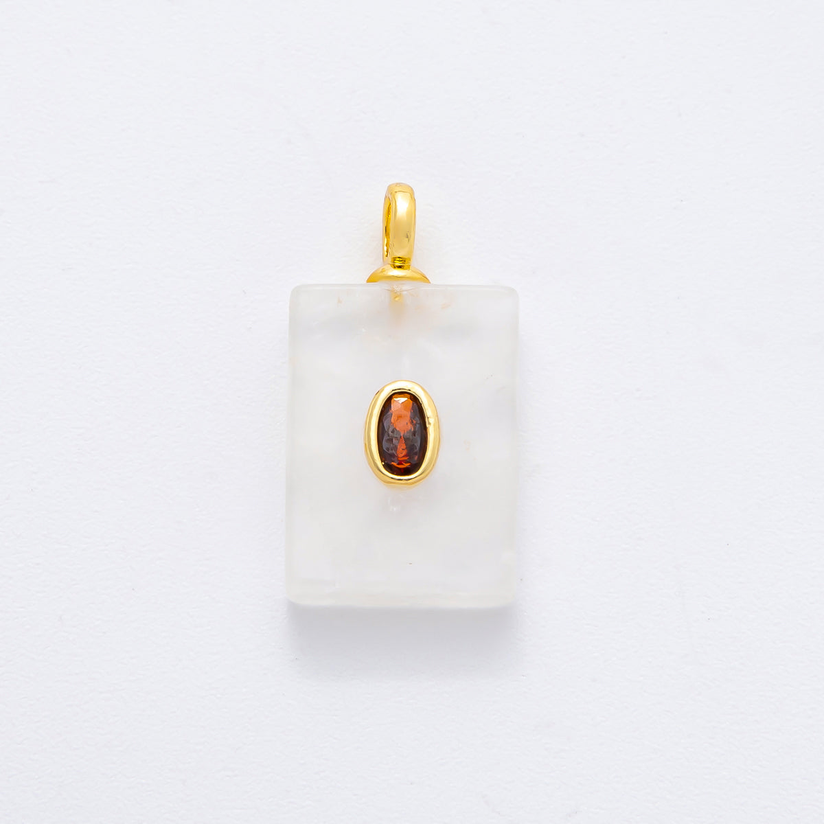 18K Gold Filled 24.5mm Natural Stone Pendant Rectangle Tag Gemstone Charm Bracelet Necklace Component | N742