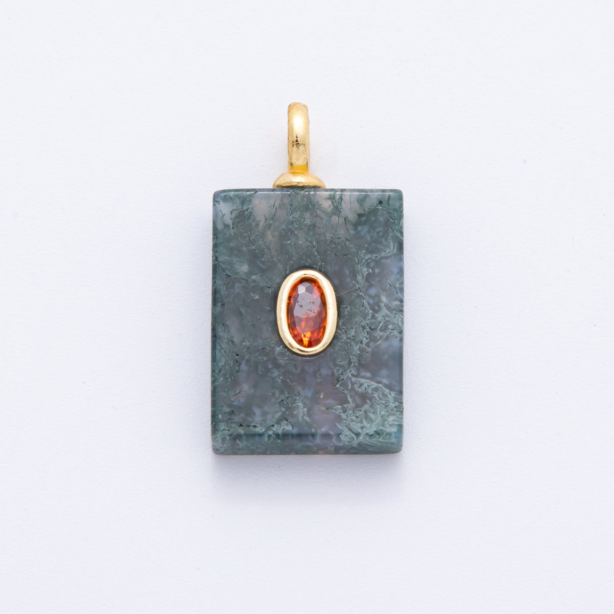 18K Gold Filled 24.5mm Natural Aquatic Agate Pendant Rectangle Tag Gemstone Charm Bracelet Necklace Component | N839