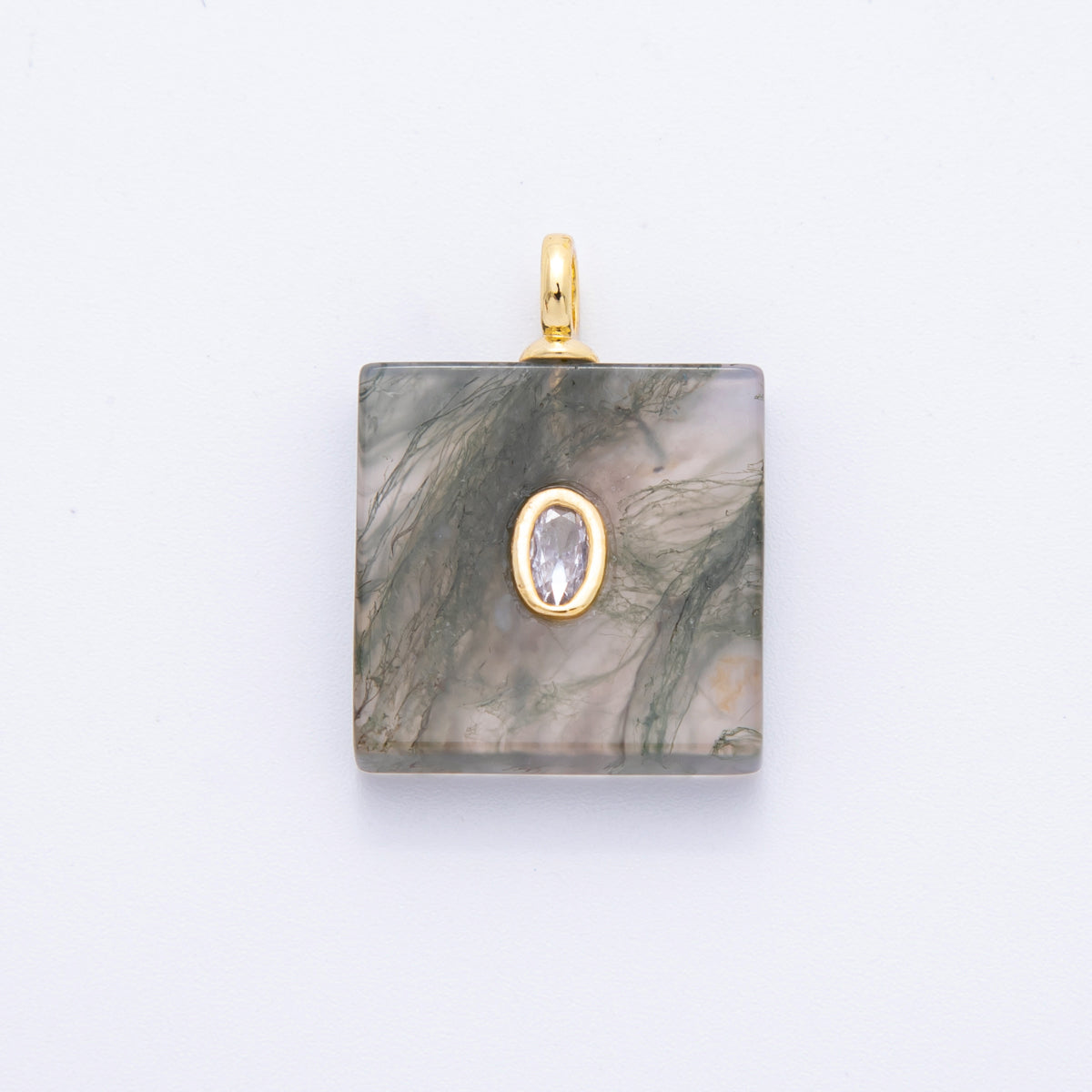 18K Gold Filled 24.6x17.9 mm Natural Aquatic Agate Pendant Square Tag Gemstone Charm Bracelet Necklace Component | N880