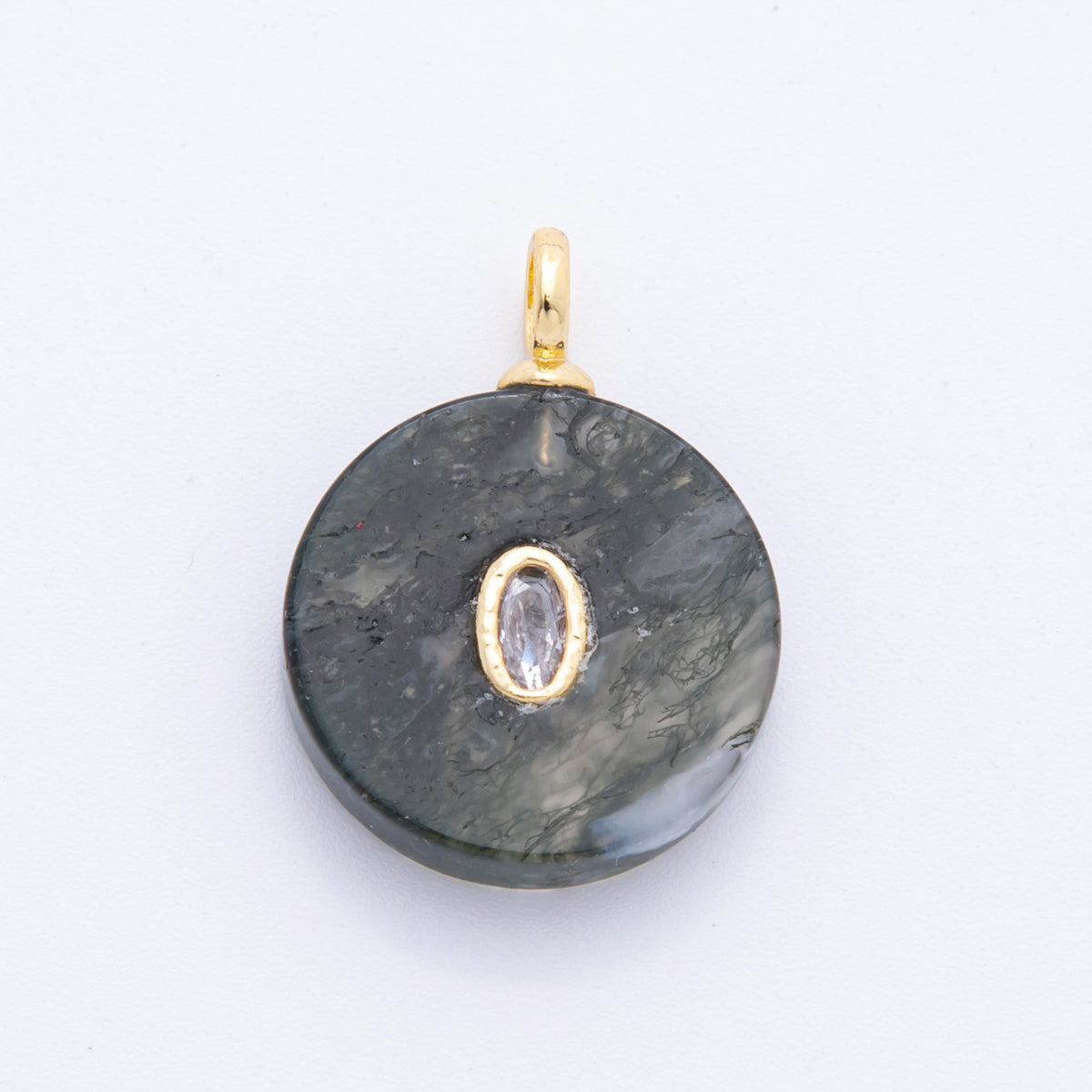 18K Gold Filled 18mm Natural Aquatic Agate Round Coin Gemstone Charm Necklace Component | N968