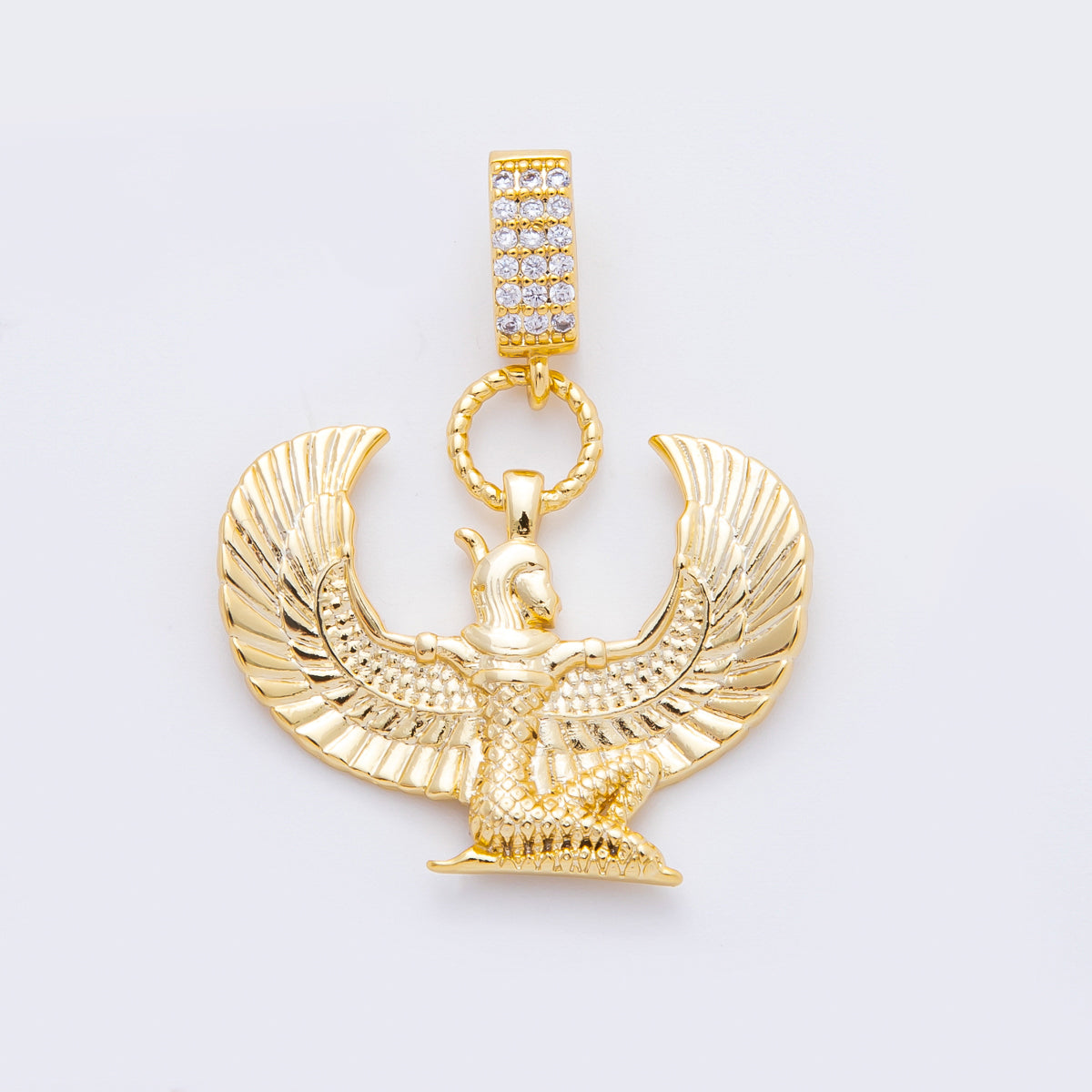 18K Gold Filled 34mm Egyptian Winged Isis Goddess Charm | N-A1222