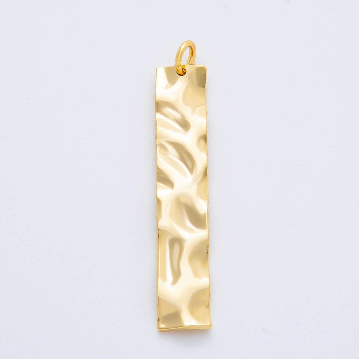 18K Gold Filled 50mm Hammered Long Vertical Bar Charm | N-A1446
