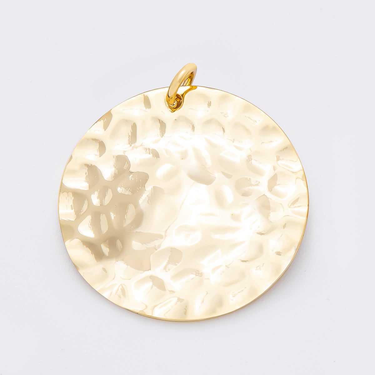 18K Gold Filled 33mm Hammered Round Coin Shape Charm | N-A1798