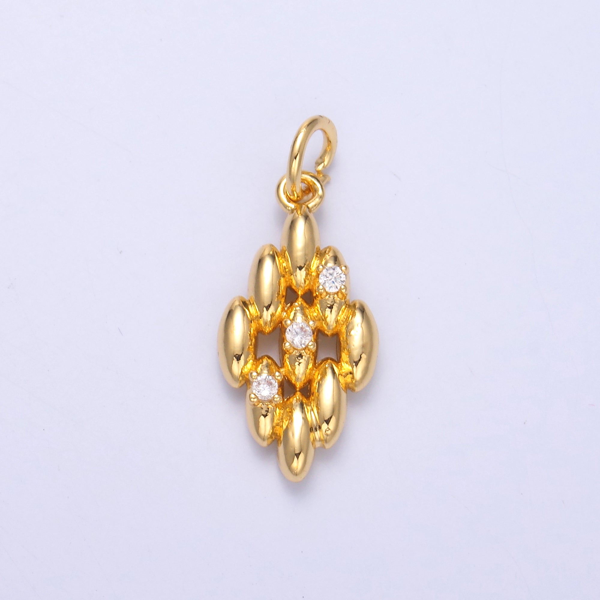 24K Gold Filled CZ Sphere Quilted Geometric Mini Charm in Gold & Silver | N005