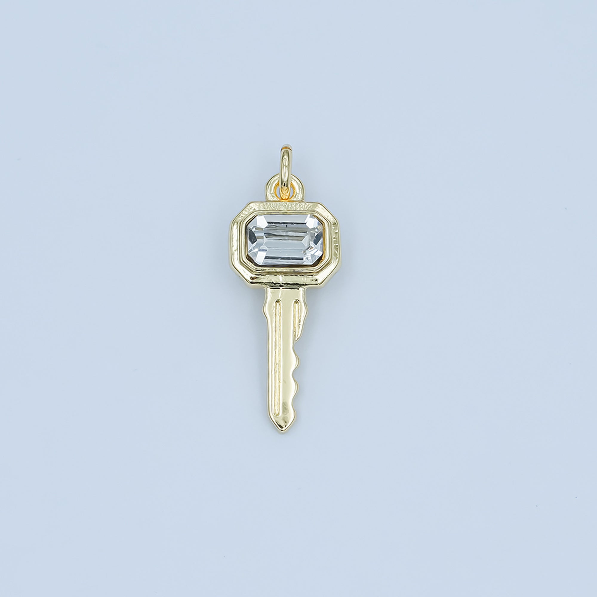 24K Gold Filled Clear CZ Baguette Vintage Key Charm | N031