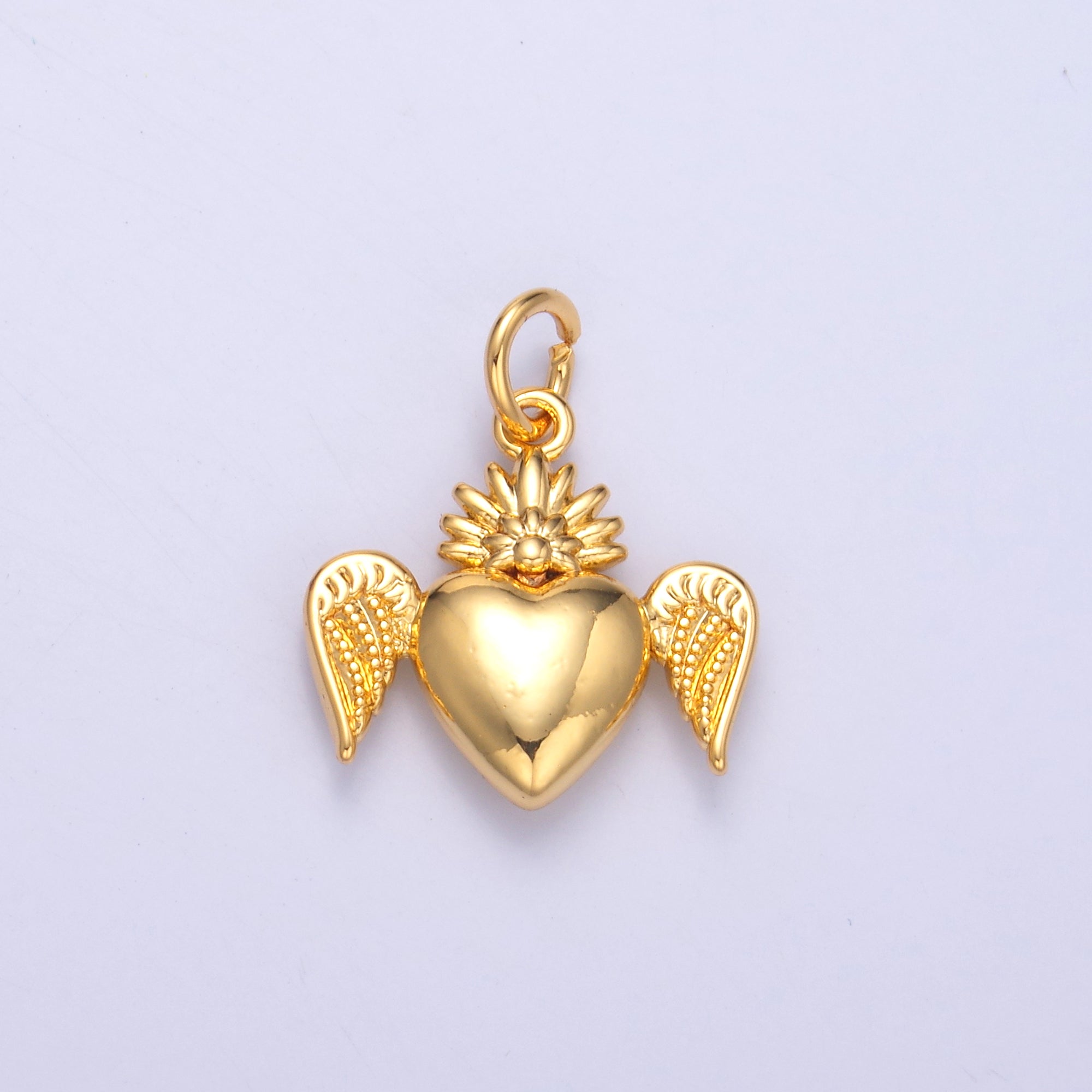 24K Gold Filled Sacred Heart Wings Multidimensional 3D Charm in Gold & Silver | N052