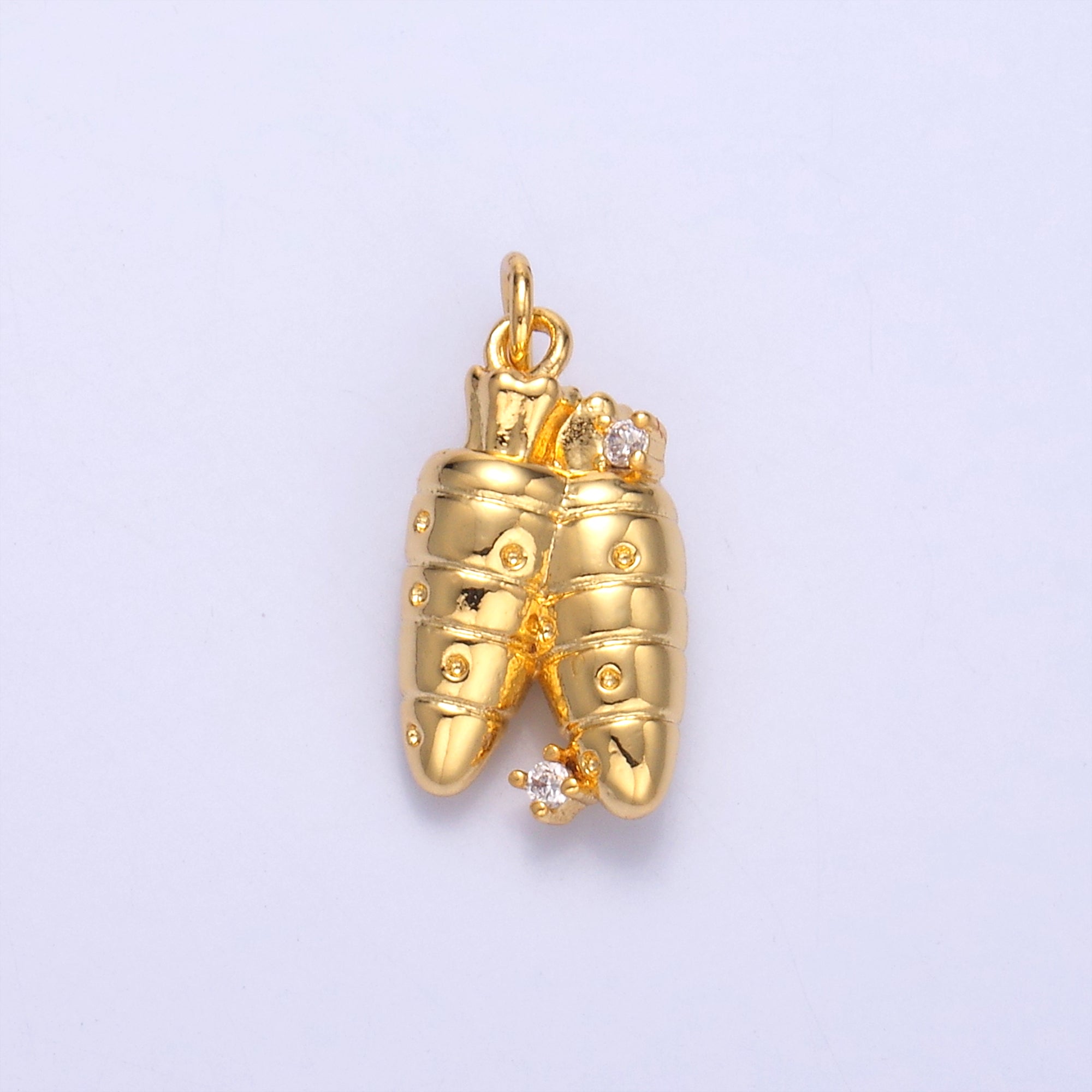 24K Gold Filled CZ Carrot Vegetable Multidimensional 3D Charm | N073