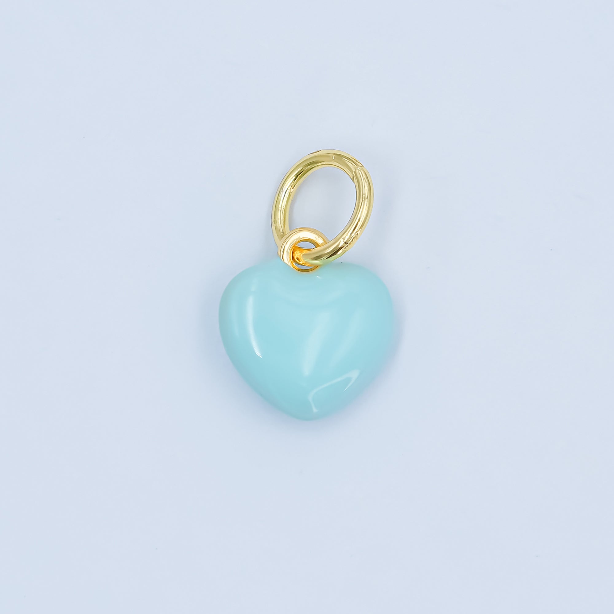 24K Gold Filled Blue, Pink Enamel Heart Chubby Multidimensional Charm | N079