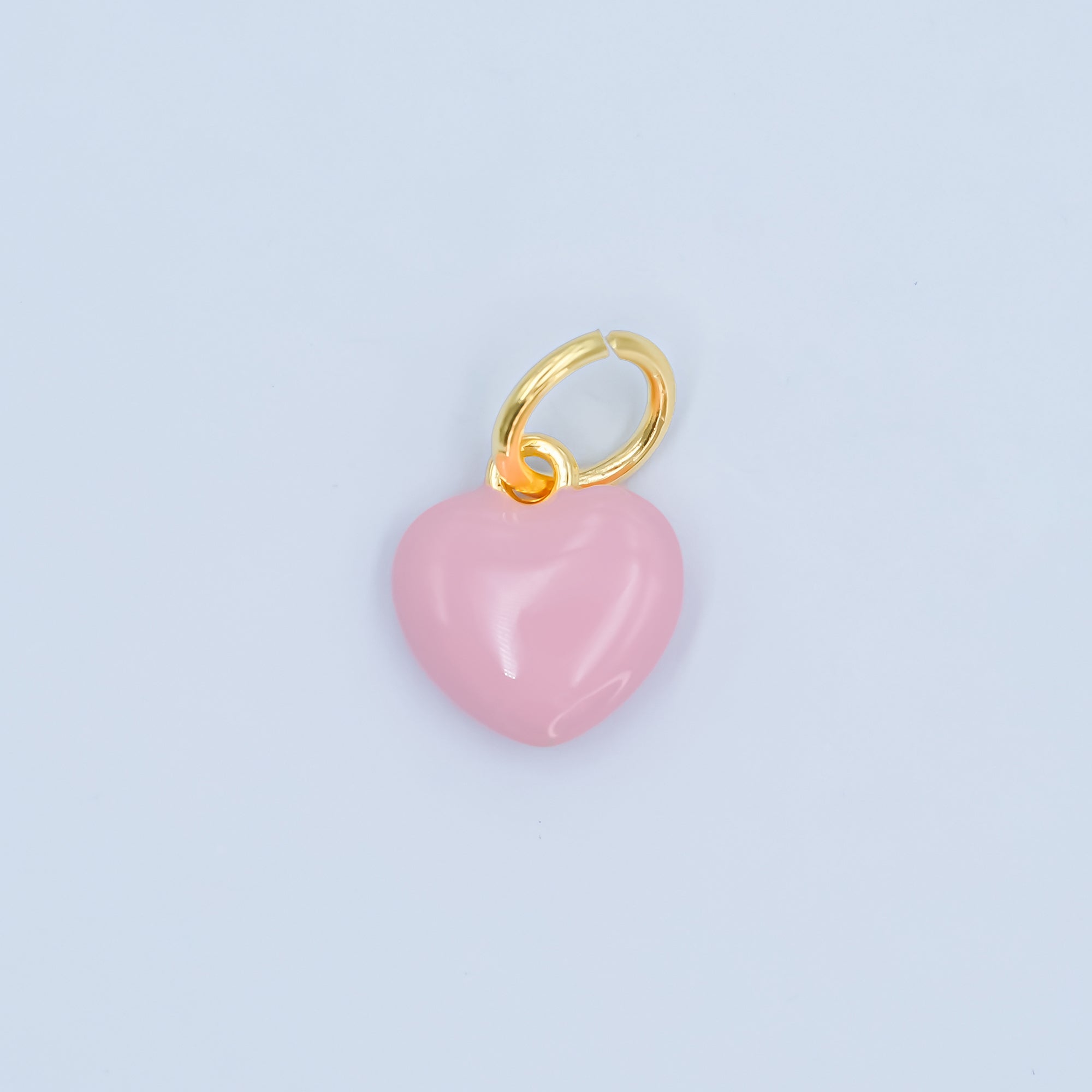 24K Gold Filled Blue, Pink Enamel Heart Chubby Multidimensional Charm | N079