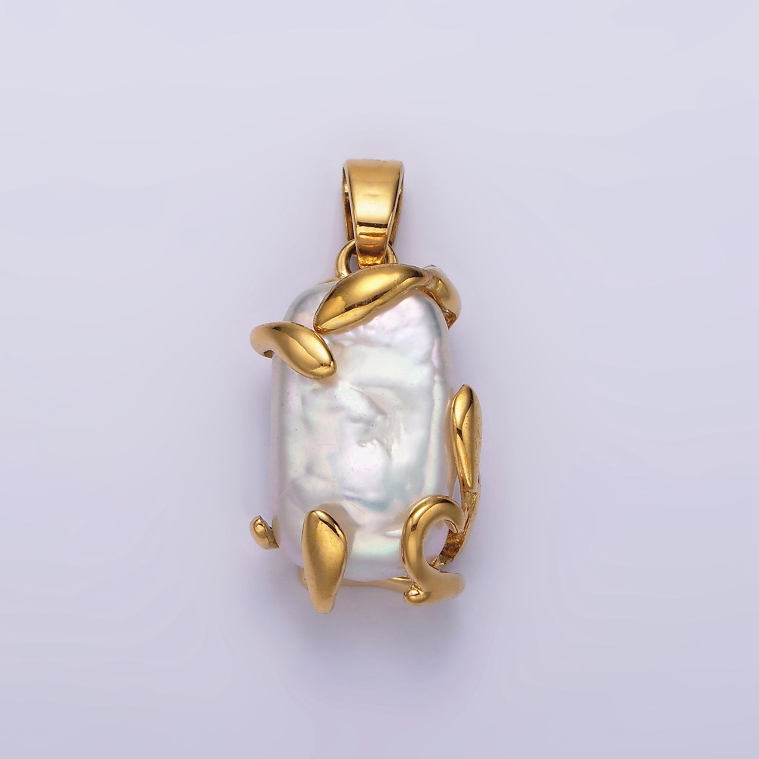 24K Gold Filled 26mm White Baroque Freshwater Pearl Molten Drip Pendant in Gold & Silver | N1292 N1293