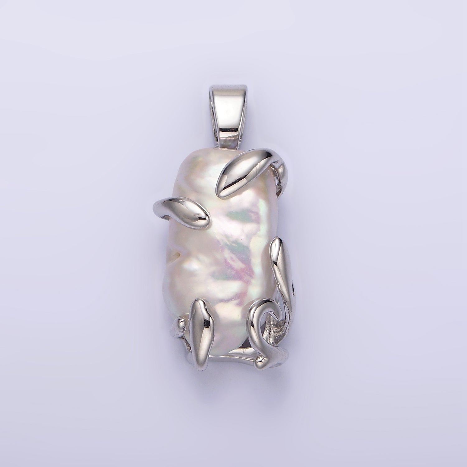 24K Gold Filled 26mm White Baroque Freshwater Pearl Molten Drip Pendant in Gold & Silver | N1292 N1293