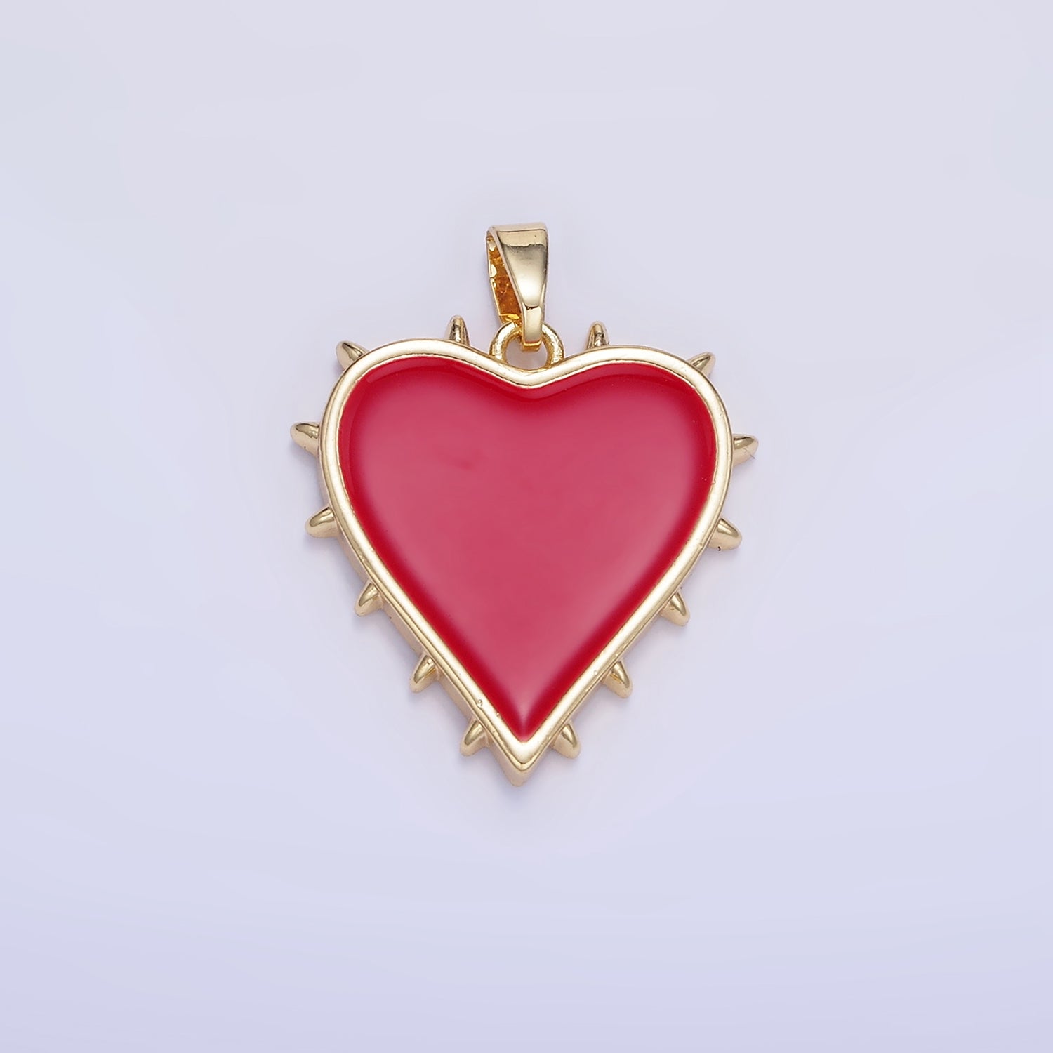 14K Gold Filled 25mm Red Enamel Spiked Heart Pendant | N1873