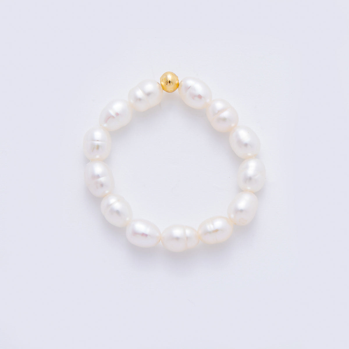 18K Gold Filled Freshwater Pearl Round Beads Handmade Stretch Ring | O061
