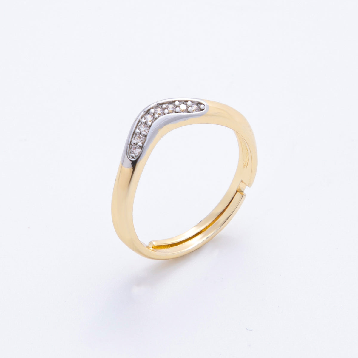 Minimalist Two Toned Gold Filled Micro Paved CZ Gradient Chevron Ring Adjustable | O138