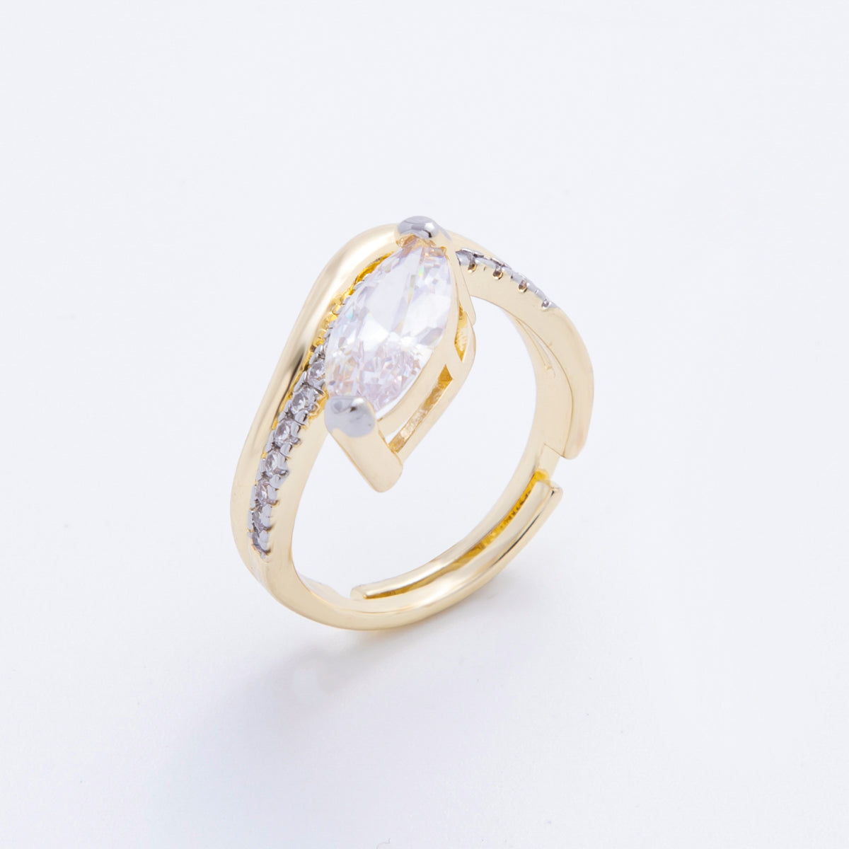 18K Gold Filled Clear Marquise Micro Paved CZ Wave Stacked Double Band Ring | O145