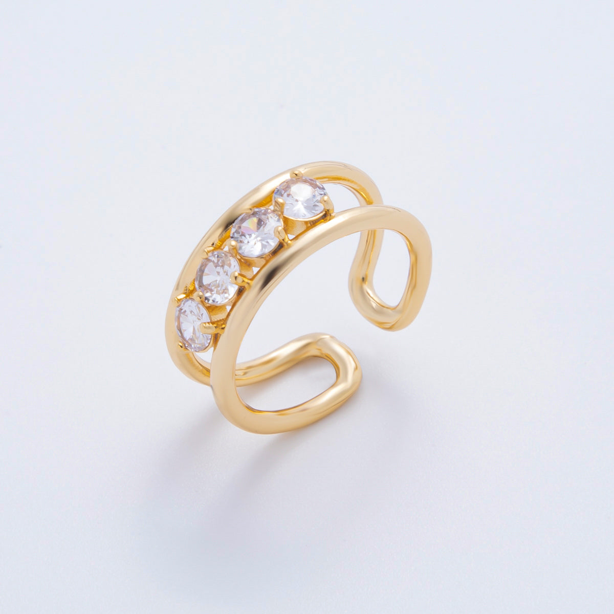 18K Gold Filled Clear Multi Round CZ Double Band Ring | O252