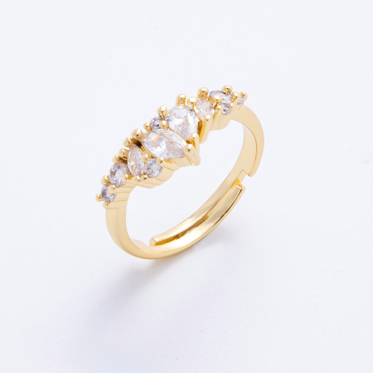 18K Gold Filled Pink, Clear CZ Marquise Teardrop Cluster Adjustable Ring | O272