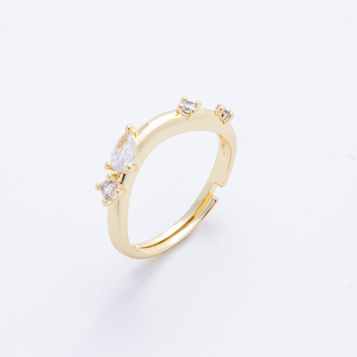 18K Gold Filled Pink, Clear CZ Teardrop Cluster Curve Adjustable Ring | O278