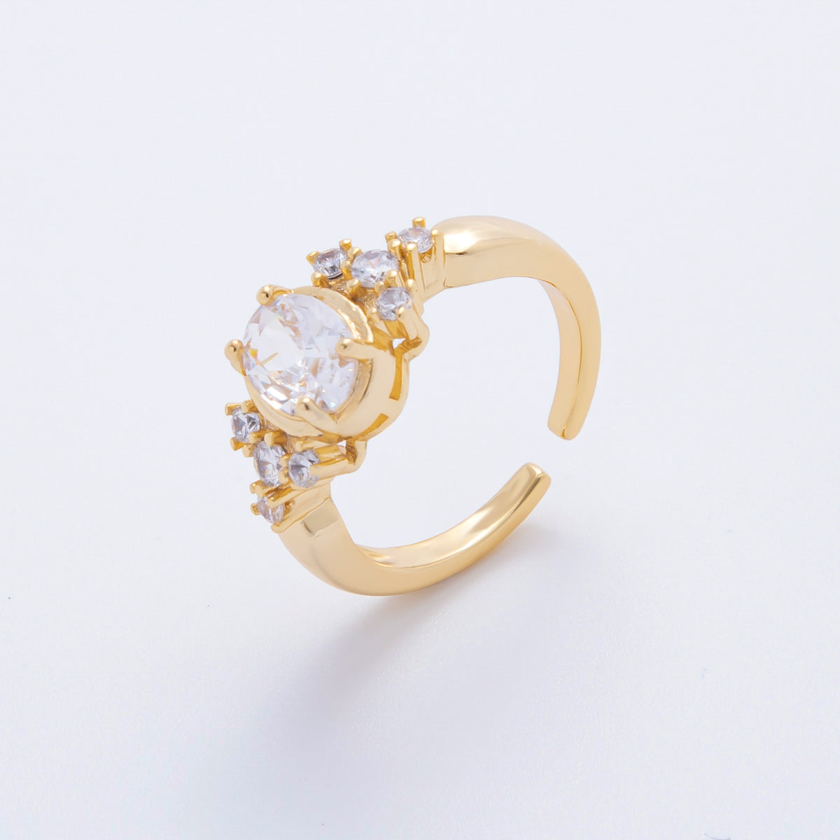 18K Gold Filled Clear CZ Oval Round Cluster Solitaire Ring | O362