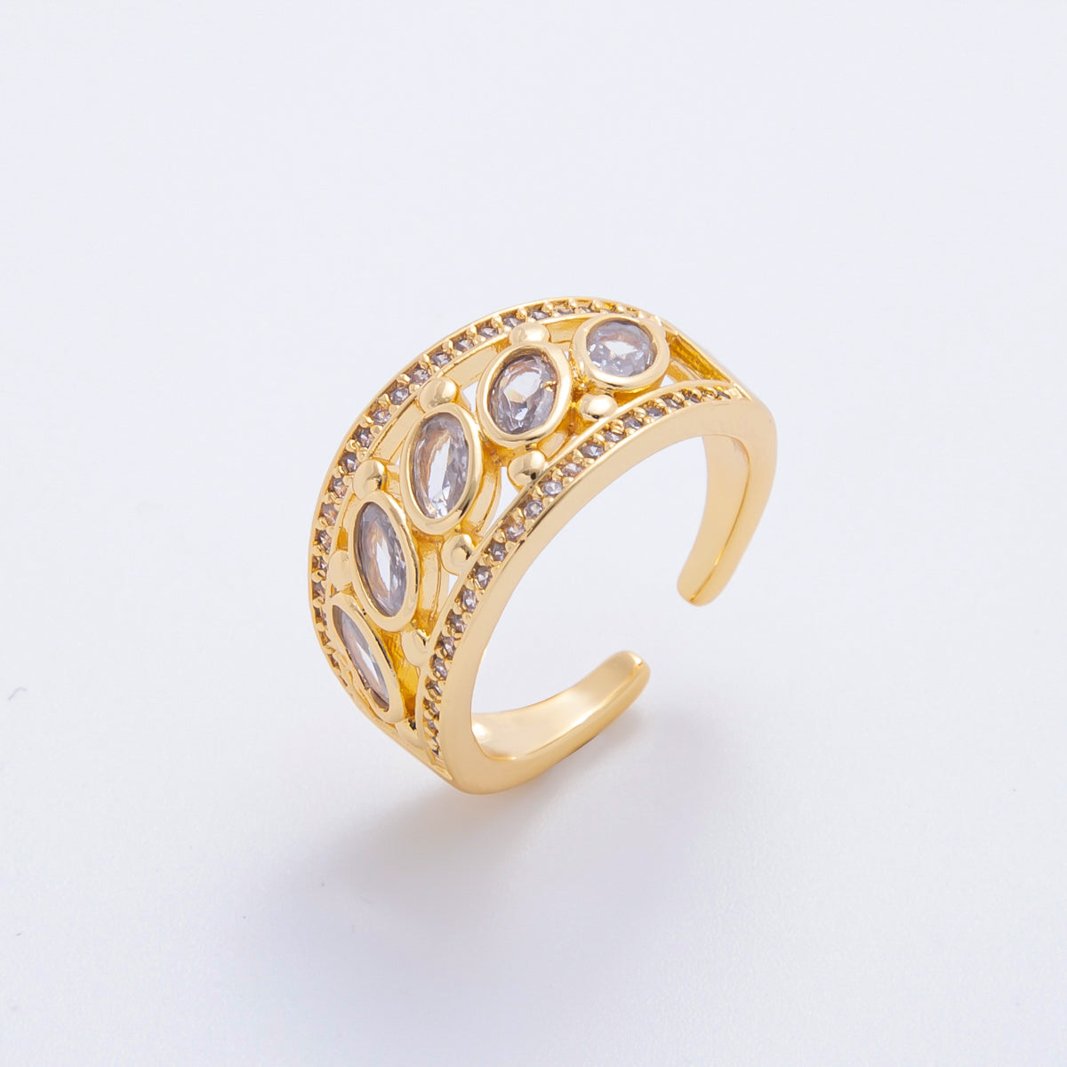 18K Gold Filled Oval Clear CZ Micro Paved CZ Wide Ring | O437