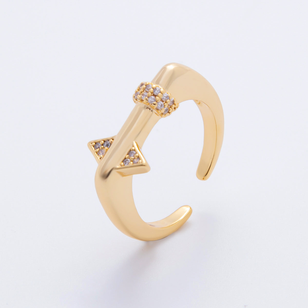 18K Gold Filled Micro Paved CZ Geometric Bar Thin Signet Ring Jewelry | O441