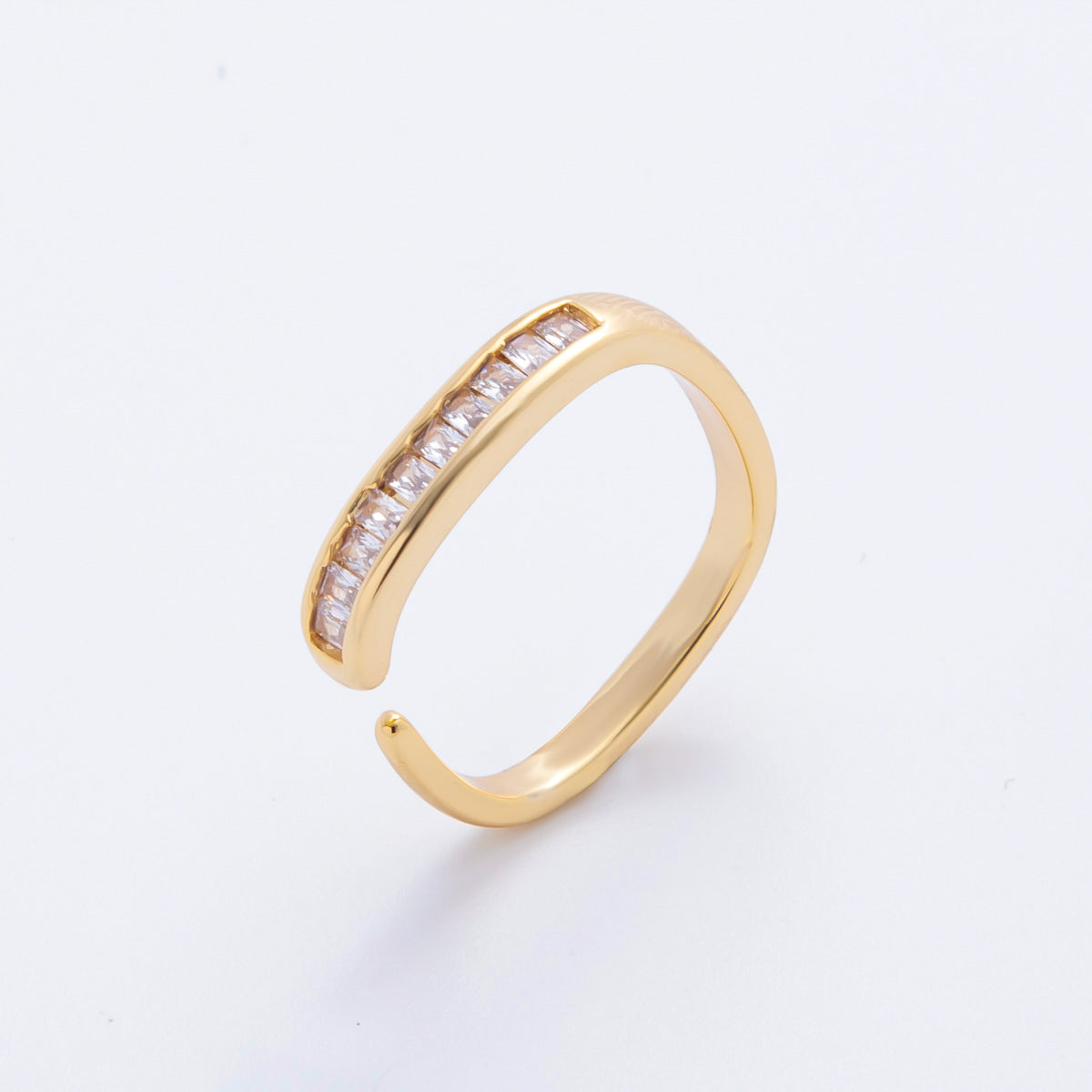 18K Gold Filled Micro Paved CZ Modern Square Edgy Open Ring | O547
