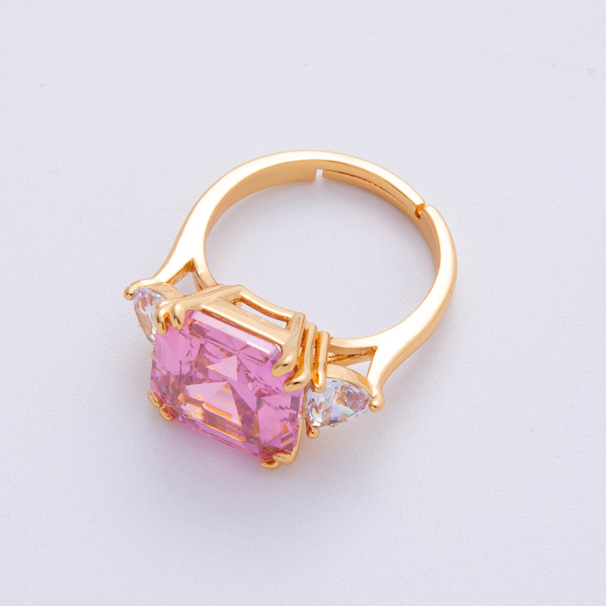 18K Gold Filled Pink, White CZ Square Geometric Butterfly Mariposa Wings Adjustable Ring | O809