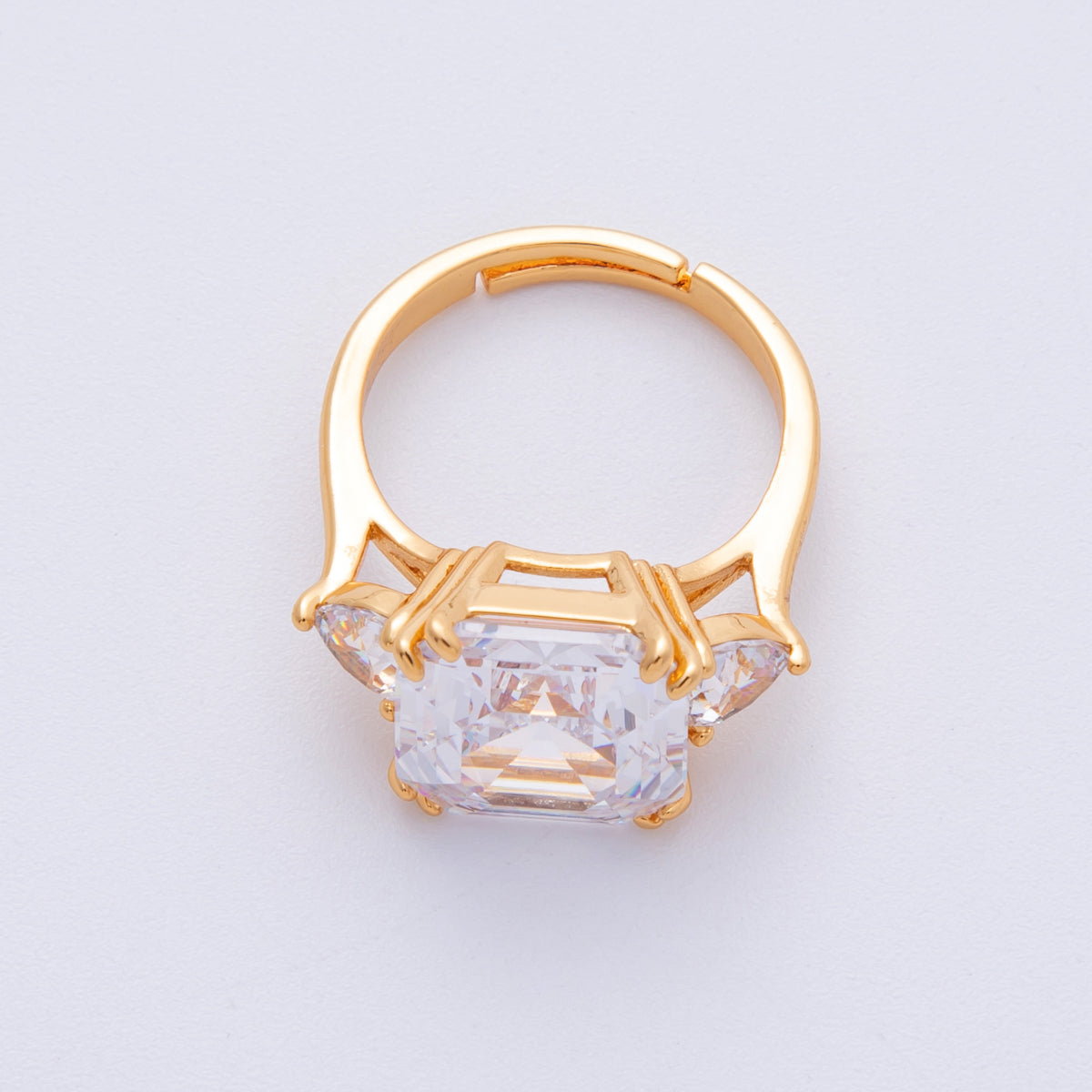 18K Gold Filled Pink, White CZ Square Geometric Butterfly Mariposa Wings Adjustable Ring | O809