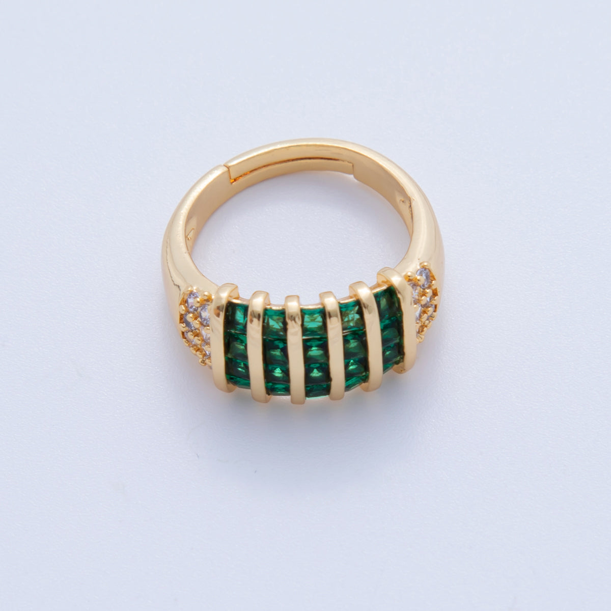 18K Gold Filled Green Baguette Clear Micro Paved Woven Signet Ring | O1809