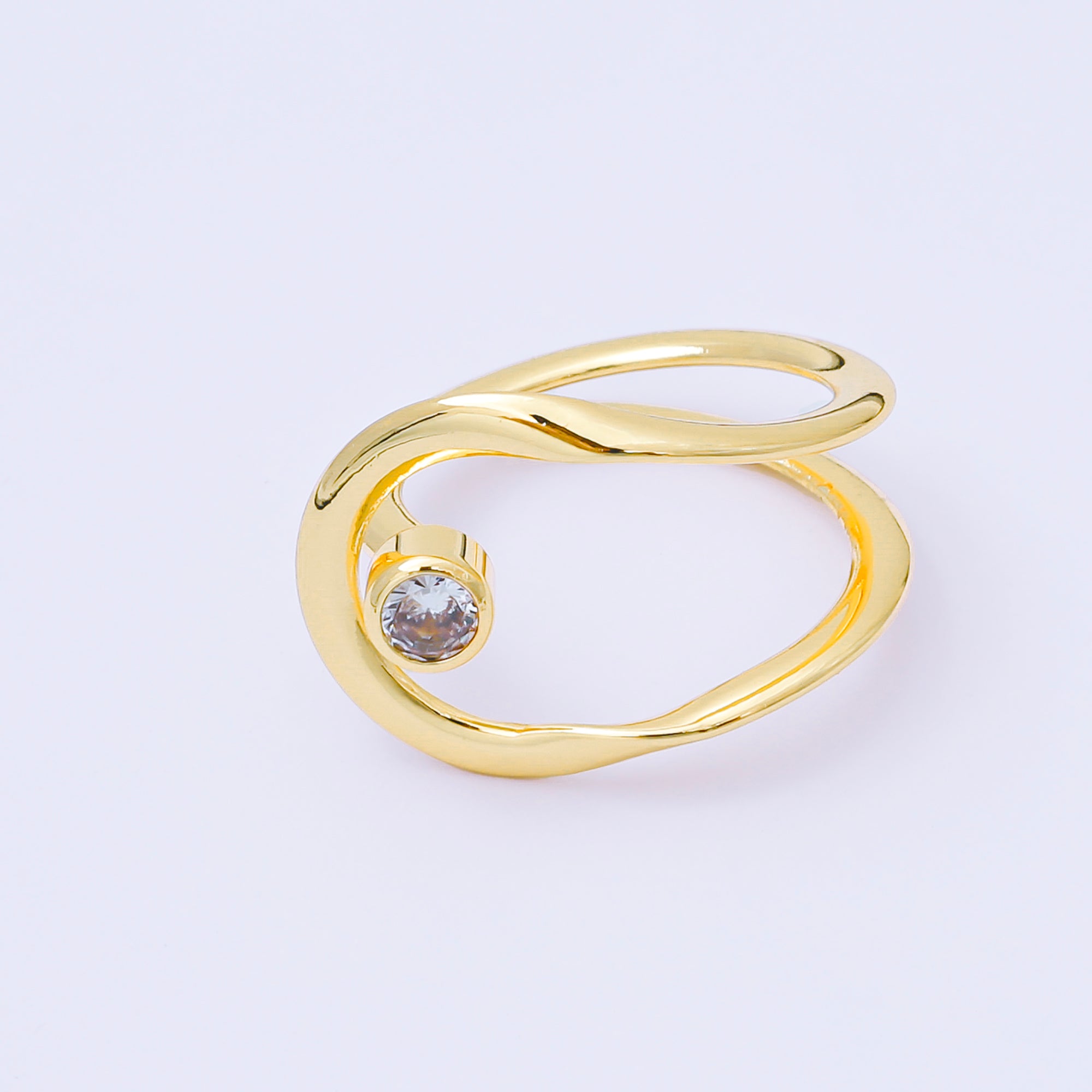 24K Gold Filled Clear CZ Geometric Molten Open Double Band Ring | O1988
