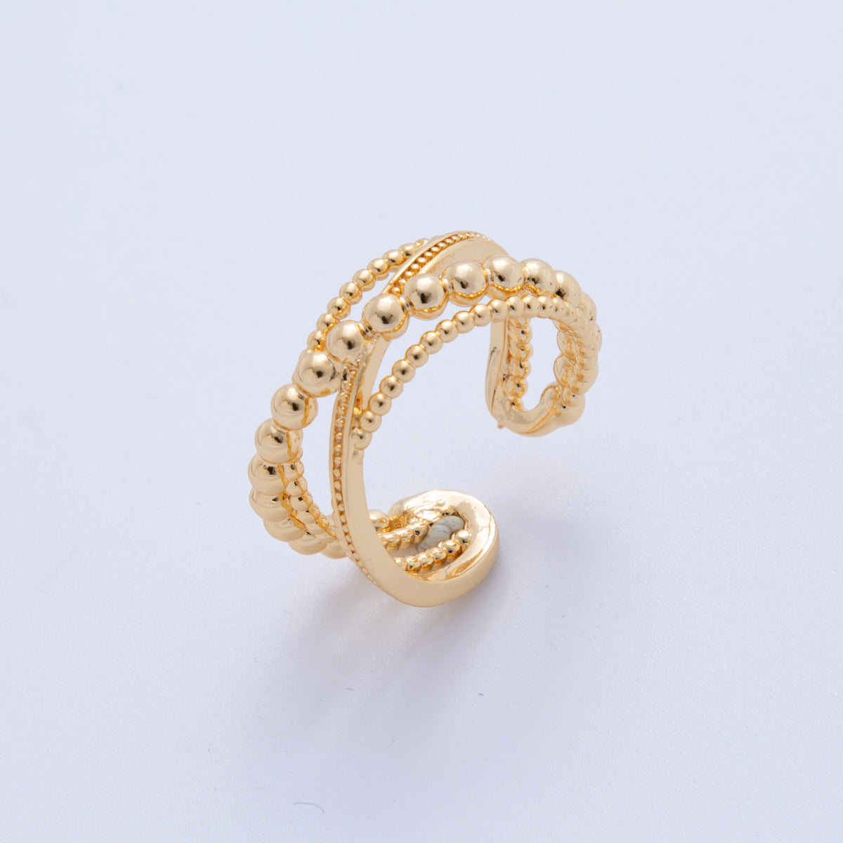 18K Gold Filled Dotted Bubble Crossed Multiple Band Ring | O1990