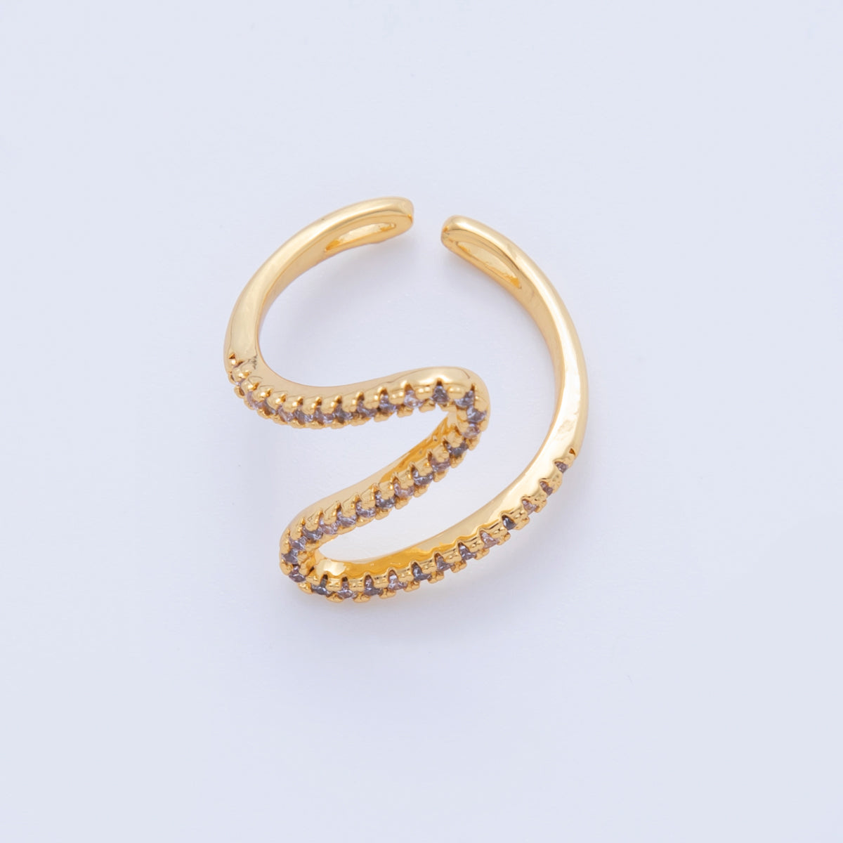 18K Gold Filled Micro Paved Curve Wave Ring | O2022