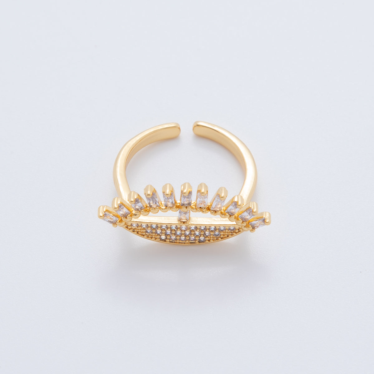 18K Gold Filled Micro Paved CZ Baguette Geometric Evil Eye Ring | O2026