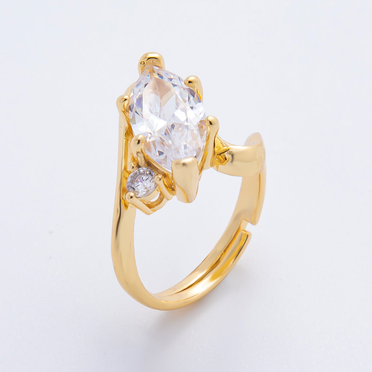 18K Gold Filled Clear, Pink Marquise CZ Solitaire Curved Adjustable Ring | O02243