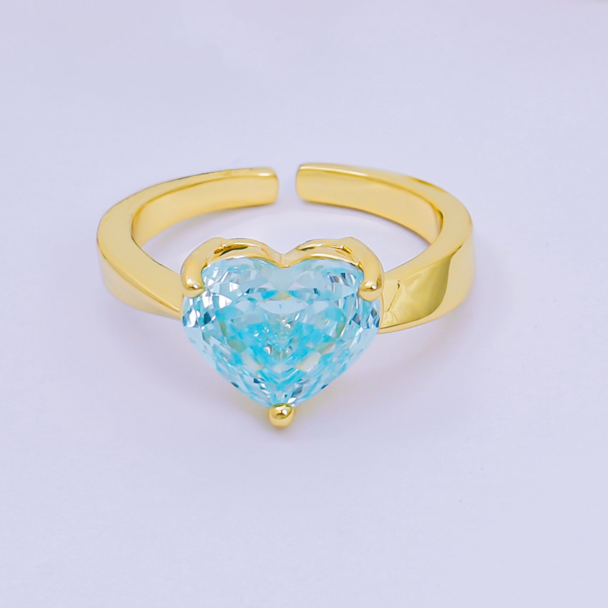24K Gold Filled Heart-Shaped CZ Classic Love Solitaire Adjustable Ring in Green, Peach, & Pink | O-033 O-063 O-073 O-084, O-104 - O-106, O-108, O-110 - O-114, O-116