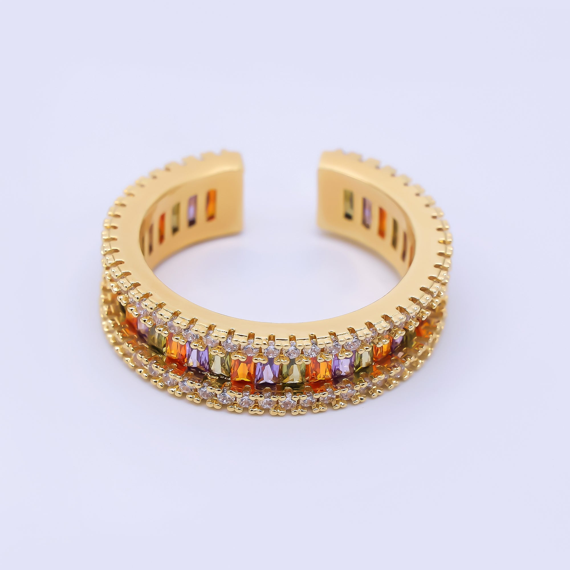 24K Gold Filled Birthstones & Micro Paved CZ Crown Adjustable Open Ring | O1031
